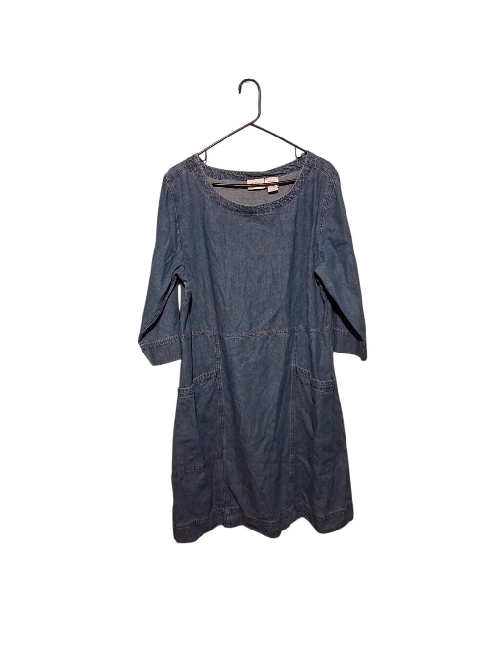 The Vermont Country Store Dress 1X Denim Midi 3/4 Sleeve Cottage Country Cowgirl